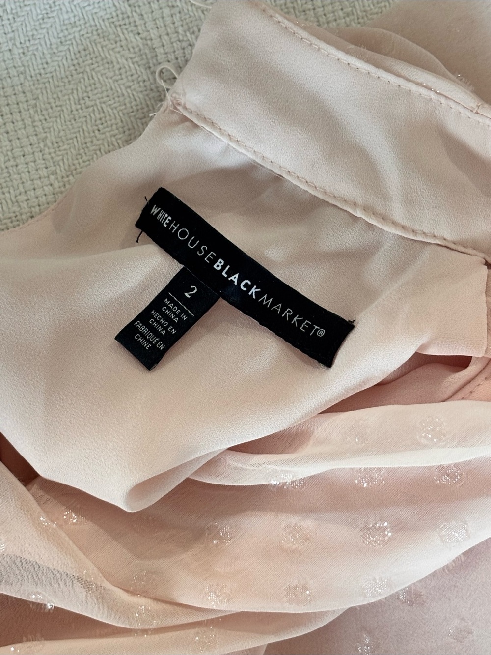 🐞White House Black Market Blush Sheer Dotted Ruffle-Neck Blouse - Picture 5 of 9